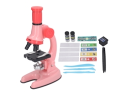 Microscópio Infantil com Imagem Nítida, Brinquedo Educativo Científico com Lupa e Luz Led Rosa BRILVIBERA