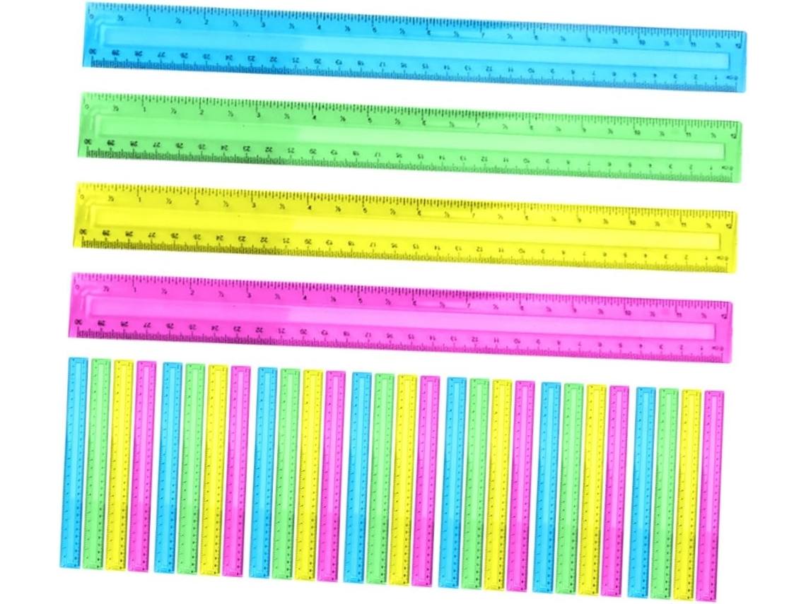 Lurelia Régua Plástica 32 Peças 30 Cm Com Transparente E Resistente Para Escola