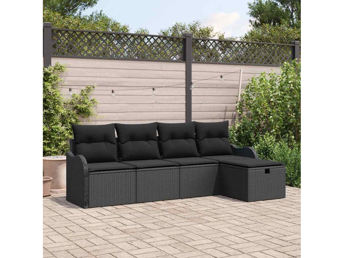Vidaxl Conjunto De Sofá De Jardim 5 Unid. 4-número De Lugares Preto