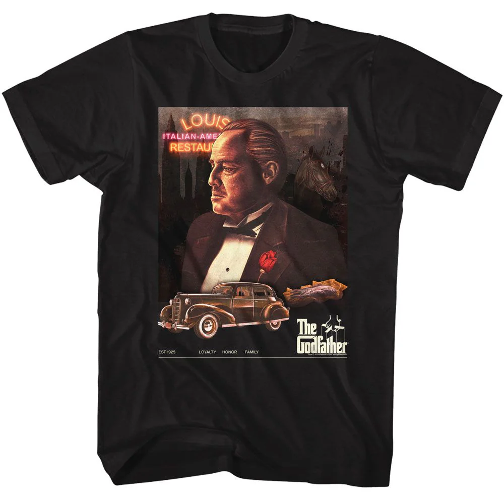 Unisex Adult T-shirt Rockinstone Godfather Movie Poster Collage Neon Black Sizexxxl