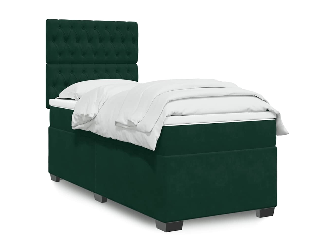 Vidaxl Cama Com Molas/colchão 90x190 Cm Veludo Verde-escuro
