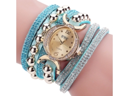 Relógio Analógico de Pulseira Feminino Quartzo com Strass e Corrente Pu Verde Menta