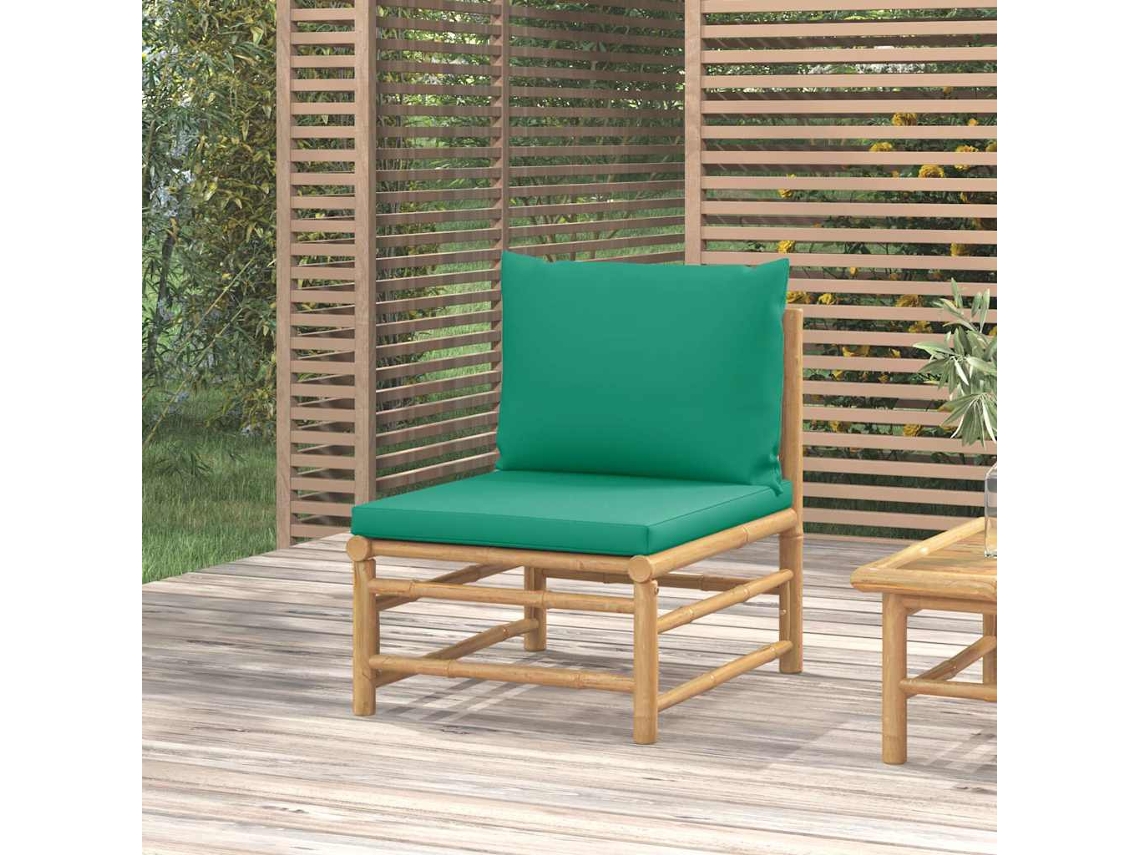 Vidaxl Sofá De Centro De Jardim Bambu Com Almofadões Verdes