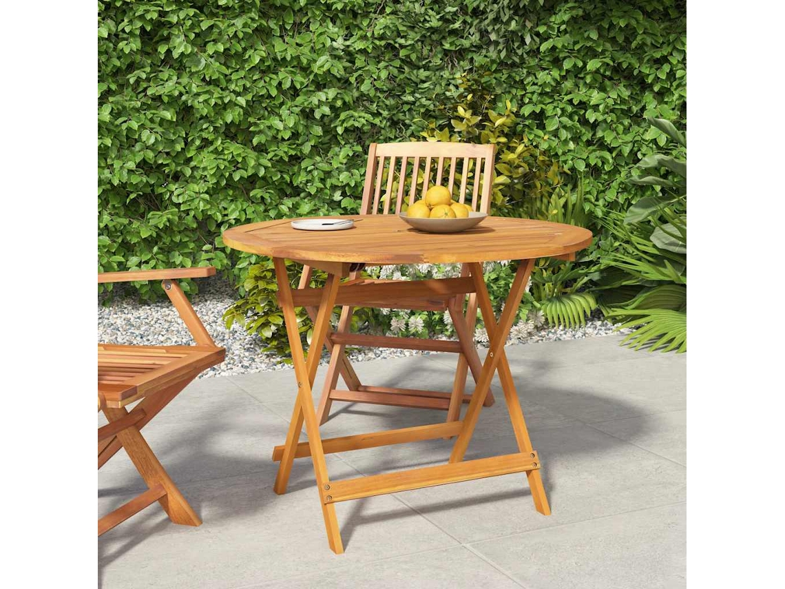 Vidaxl Mesa De Jardim Dobrável Ø 90x75 Cm Madeira De Acácia Maciça
