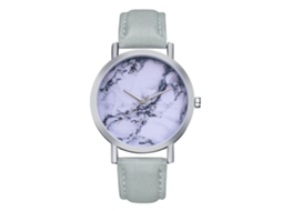 Relógio feminino de quartzo com pulseira de couro PU, caixa prateada e mostrador personalizado (cinza).