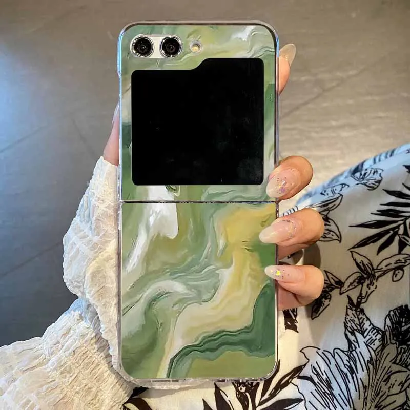 Capa Para Celular Samsung Z Flip4 Com Estampa De Mármore, Dobrável Em Policarbonato Transparente.