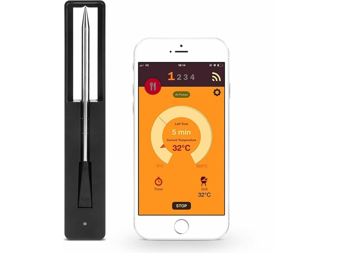 Sonda De Cozimento 100 Sem Fio, Termômetro Carne Conectado, Forno, Controle Temperatura, Longo Alcance, Conexão Wi Fi/bluetooth, Aquaforge