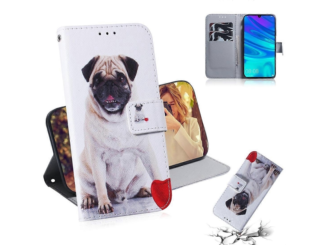 Capa De Couro Com Aba Horizontal E Desenho Colorido De Pug Para Huawei P Smart (2019) / Honor 10 Lite, Com Suporte, Compartimentos Para Cartões E Cart