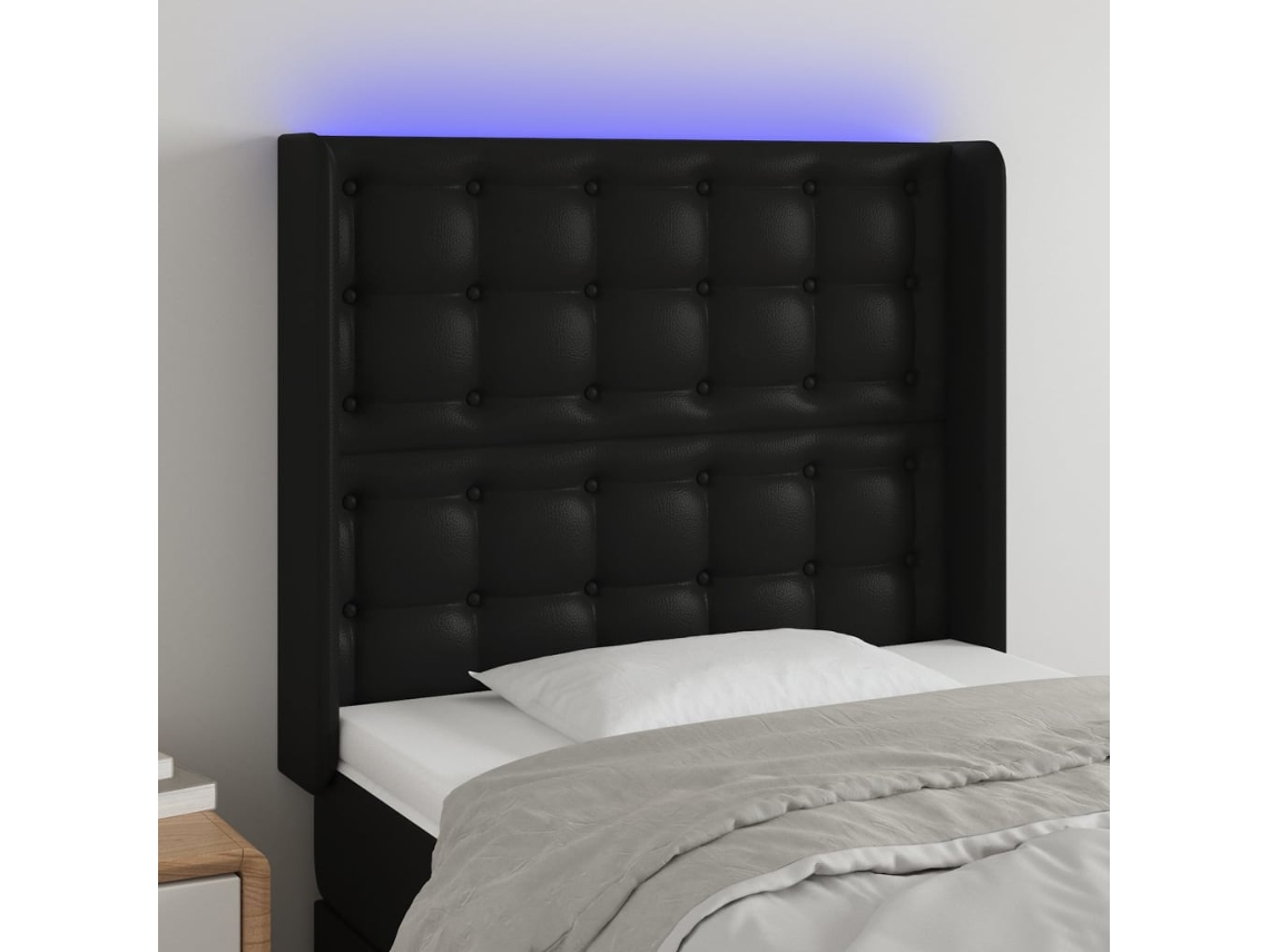 Vidaxl Cabeceira De Cama C/ Led Couro Artificial 83x16x118/128cm Preto
