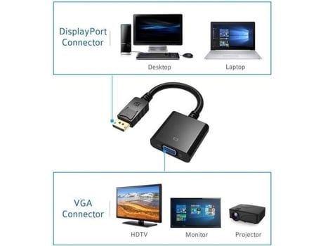 Adaptador conversor Ineck® DP para VGA, DisplayPort macho para fêmea para VGA (DP)