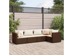 Vidaxl 5 Pcs Conjunto Lounge Jardim C/ Almofadões Vime Pe Castanho