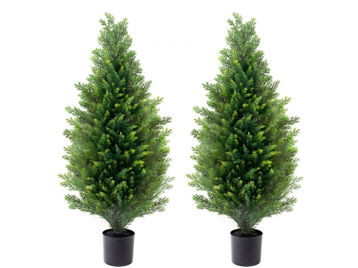 Conjunto De 2 Árvores De Cedro Artificiais De 91,4 Cm Para Decoração Interior Tekmaquinas