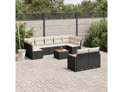 Vidaxl 10 Pcs Conjunto Sofás De Jardim C/ Almofadões Vime Pe Preto