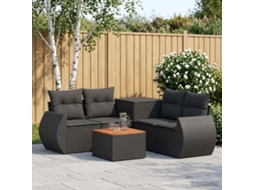 Vidaxl Conjunto De Sofás 6 Unid. Preto Rattan Poliéster E Aço