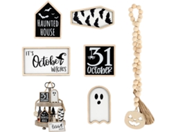 Bandeja De Vários Andares Para Decoração De Halloween Com Enfeites Rústicos De Fantasmas |