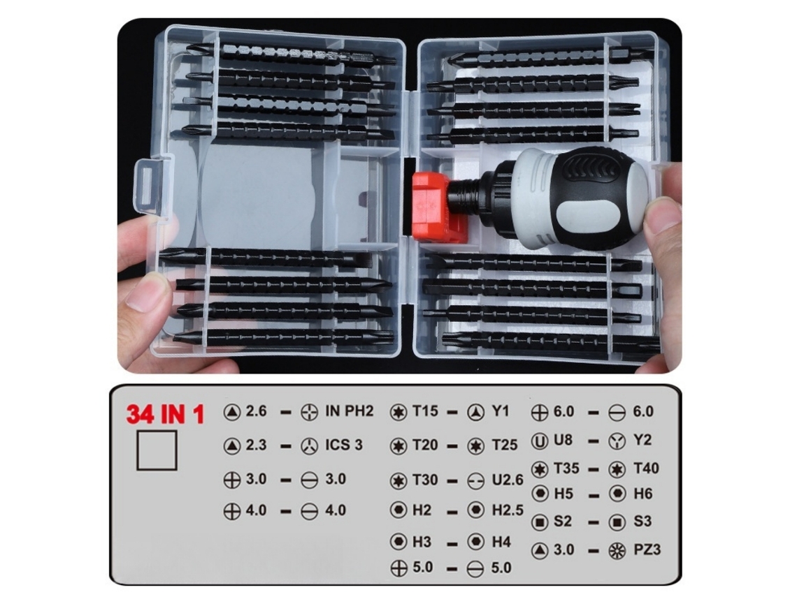 Chave de Fenda Catraca 34 em 1 Chave de Fenda Multifuncional com Travamento Automático e Pontas Duplas para Todos os Trabalhos em Espaços Confinados X001