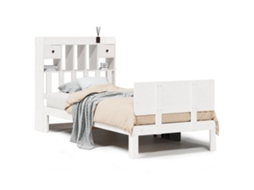 Cama com Estante Pinho Maciço Branco MAISON EXCLUSIVE (90x200 cm)