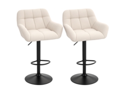 Conjunto De 2 Banquetas De Bar, Design Retrô, Altura Ajustável, Couro Sintético, Aparência De Linho, Creme Preto Btforus