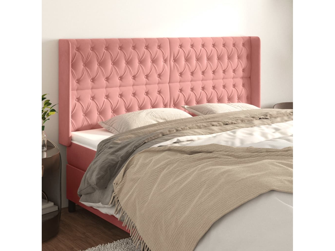 Vidaxl Cabeceira Cama C/ Abas Veludo 183x16x118/128 Cm Rosa