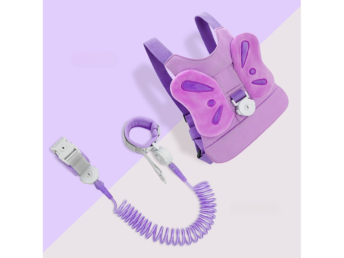 Arnês De Passeio Crianças Com Fecho De Segurança, Corrente Anti-perda Para O Pulso, Para Viagens E Eventos Públicos2m Borboleta Roxa Hexinyigjly