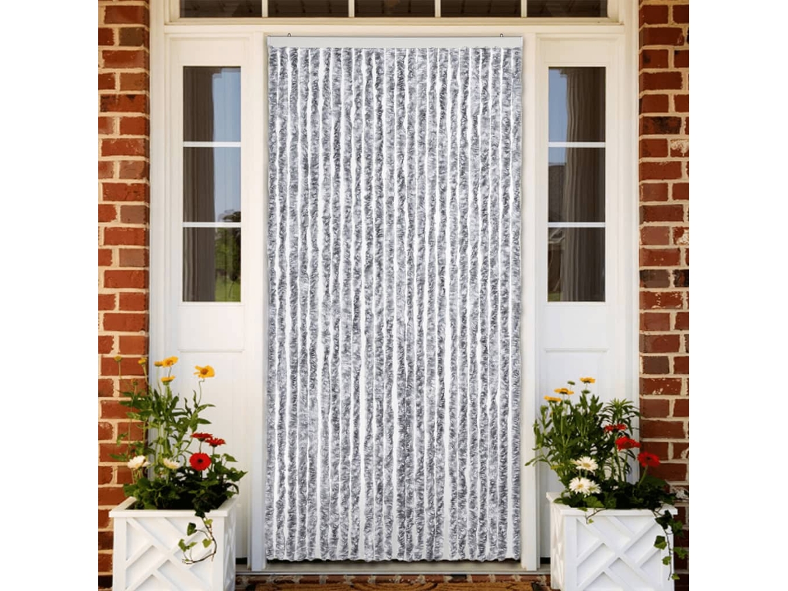 Vidaxl Cortina Anti-insetos 100x230 Cm Chenille Branco E Cinzento
