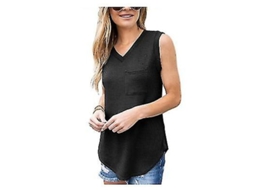 Blusa Feminina De Verão Casual Fashion Com Decote V Sexy, Algodão, Cor Solida, Confortável E Ajustada Preto