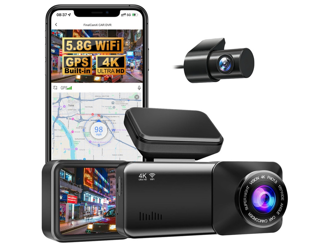 Câmara De Carro Szsmart A215 2,9 Polegadas Dashcam 4k 5g Wifi Gps Frontal E Traseira Parking Mode Para Android Ios App