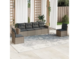 Vidaxl 6 Pcs Conjunto Sofás De Jardim Com Almofadões Vime Cinzento