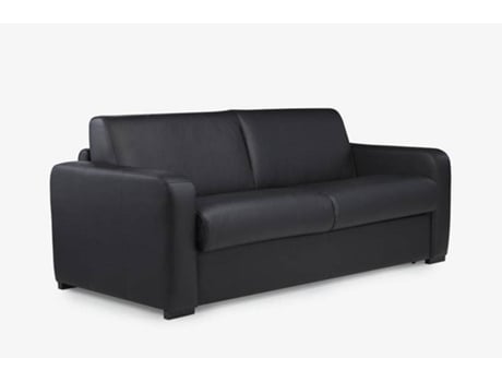 Sofá VENTE-UNIQUE.PT Bevis (Pele - Preto - 88x198x96 cm)