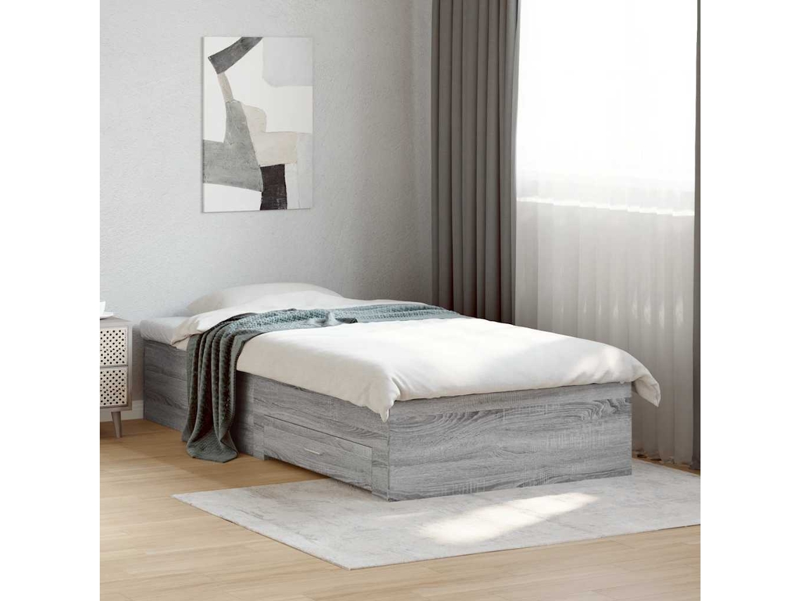 Vidaxl Estrutura De Cama C/ Gavetas Derivados Madeira Cinza Sonoma