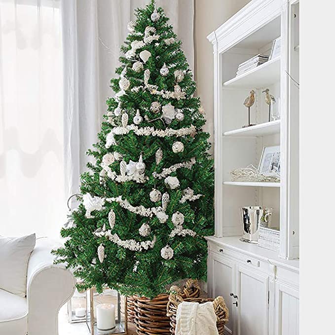 Árvore de Natal Artificial Altura 180 cm Árvore com Neve com 695 Ramos 57  Pinhas e Base de Aço Dobrável Ø104x180 cm Verde