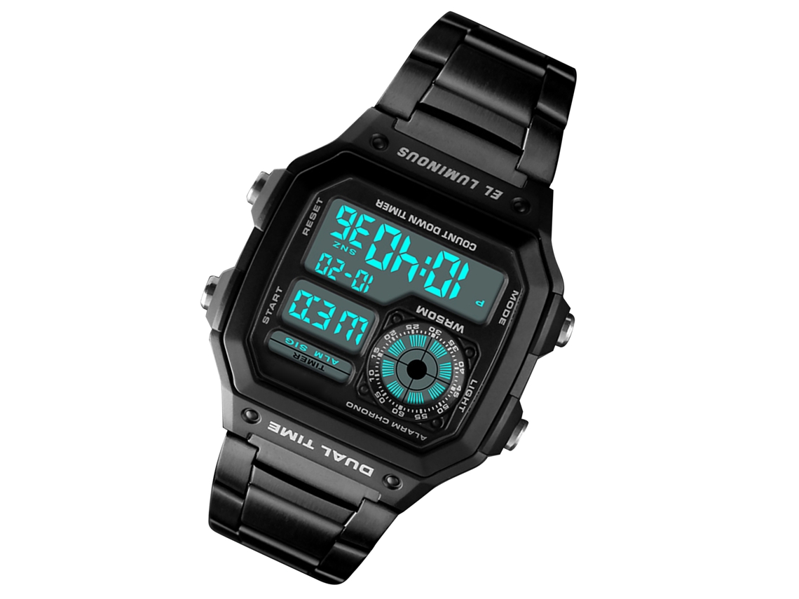 Reloj Deportivo Hombre Acero Inoxidable 5atm Resistente Al Agua Digital Con Luz De Fondo