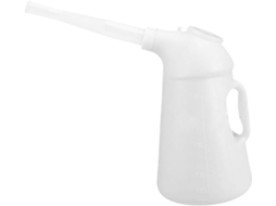 Lata de óleo de plástico branco de 5 litros com bico longo para uso automotivo.