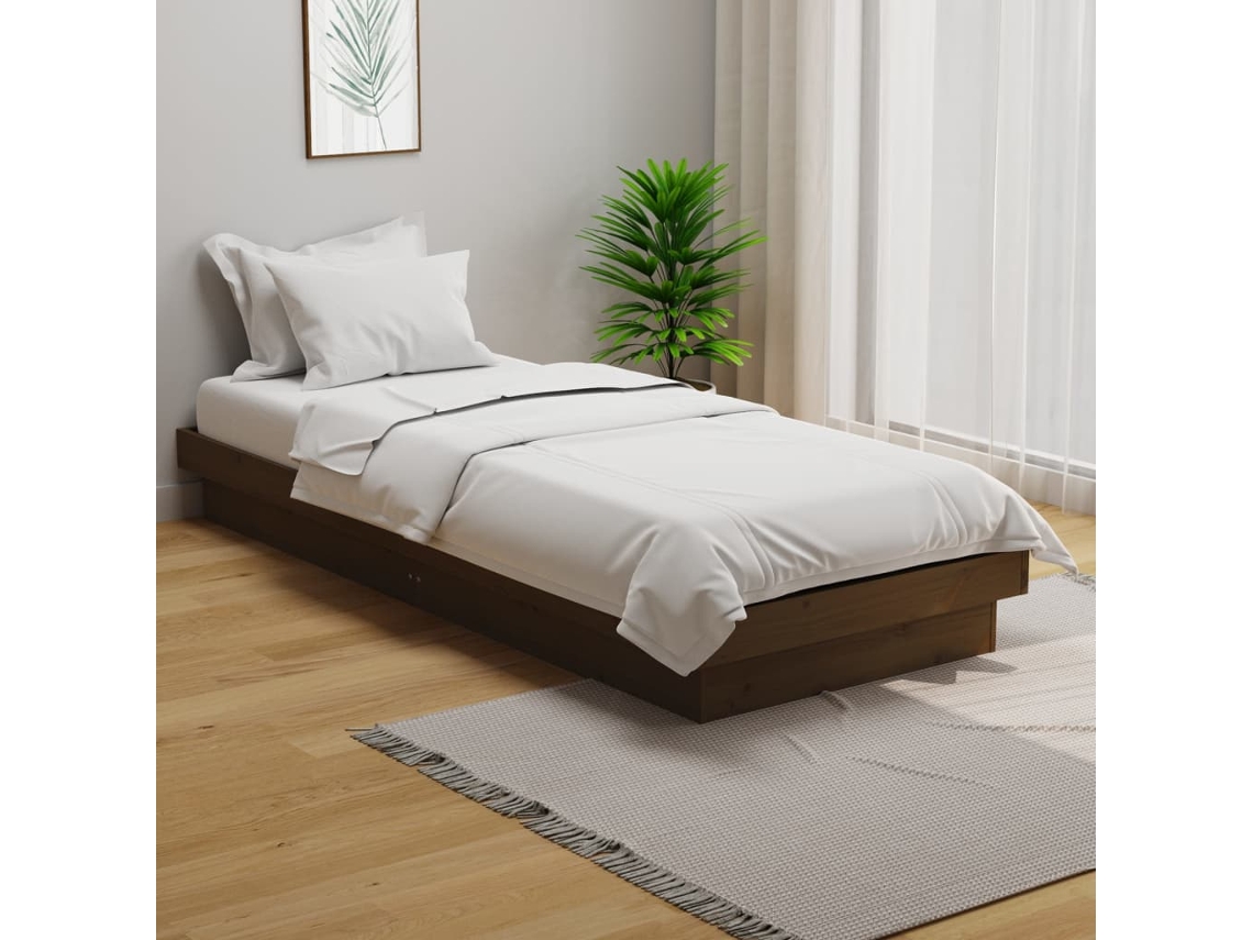 Estrutura Cama Pequena Solteiro 75x190 Cm Madeira Castanho Mel