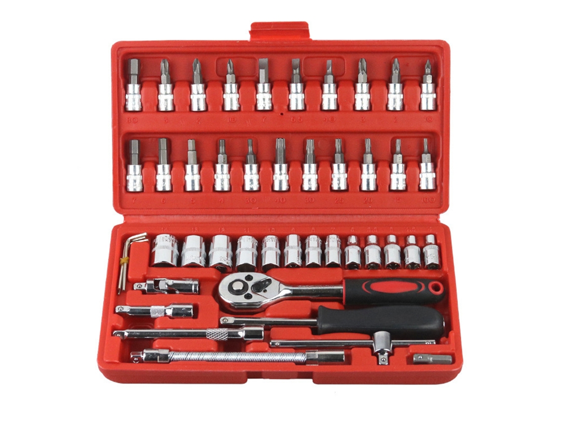 Conjunto De Ferramentas De Reparação De 46 Peças Chave De Porcas Rotatória 1/4 Cr V Para Automóvel E Lar