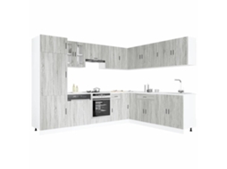 Vidaxl 14 Peças Armário De Cozinha Conjunto Porto Cinza Sonoma