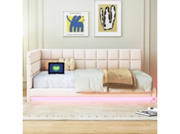 Sofá-cama Estofado Em Veludo 140x200cm - Com Led E Tomada Usb - Bege