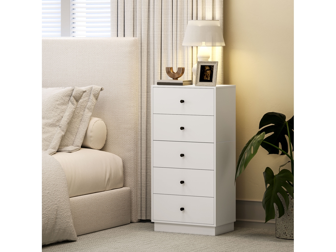 Cassettiera 5 Cassetti Per Camera Da Letto Moderna E Salvaspazio, 47x29x95 Cm, Bianco
