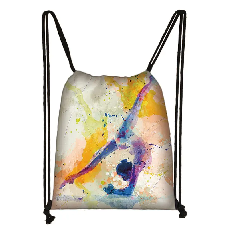 Mochila Feminina com Estampa de Ginástica em Aquarela, Bolsa com Cordão, Mochila para Meninas, Bolsa para Guardar Sapatos de Ginástica BRILVIBERA