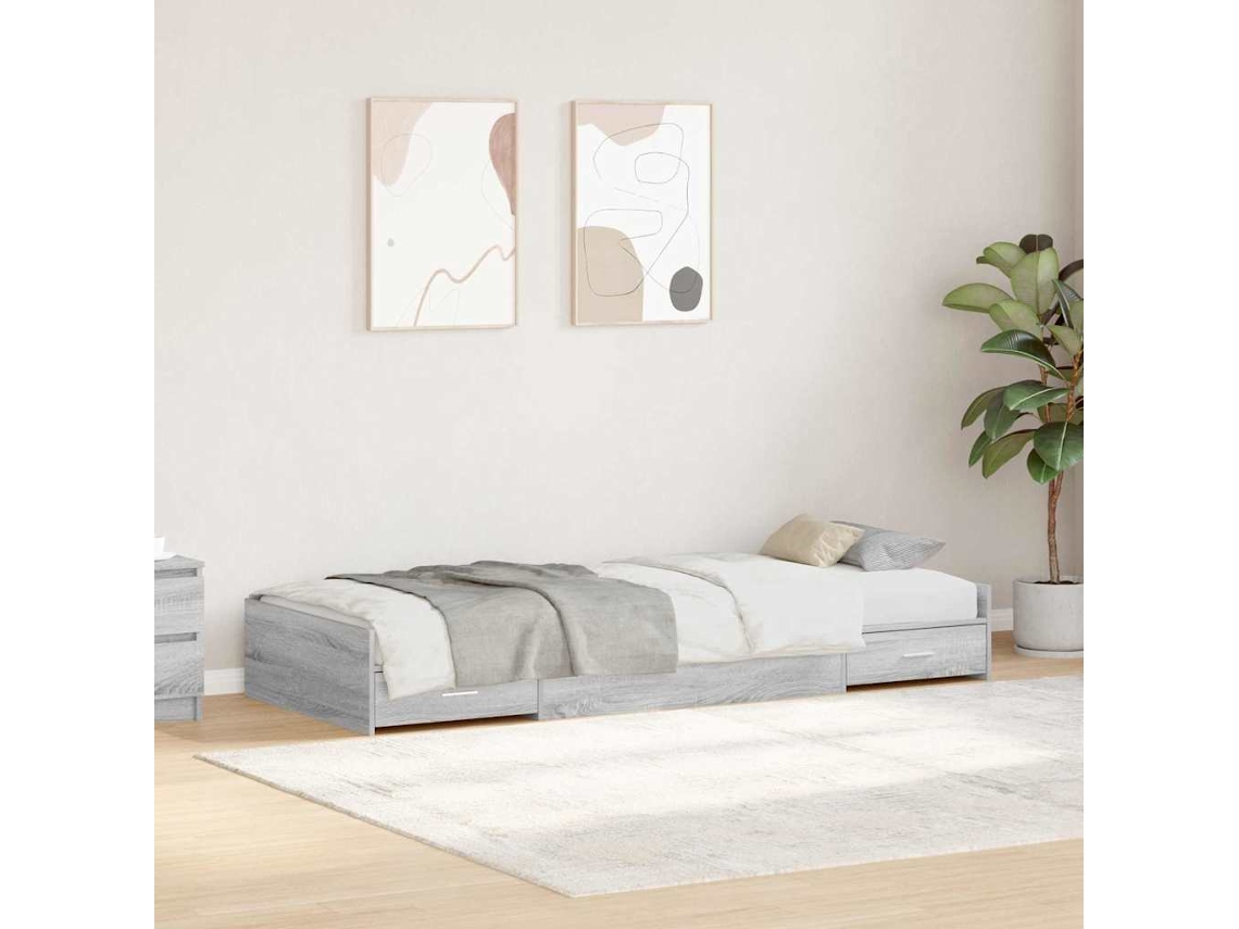 Vidaxl Estrutura da Cama Cinza Sonoma 90 X 190 Cm Madeira Processada