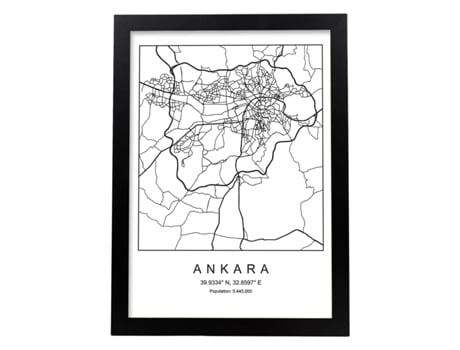 Póster NACNIC Mapa da Cidade Ancara Nordic Style em Preto e Branco