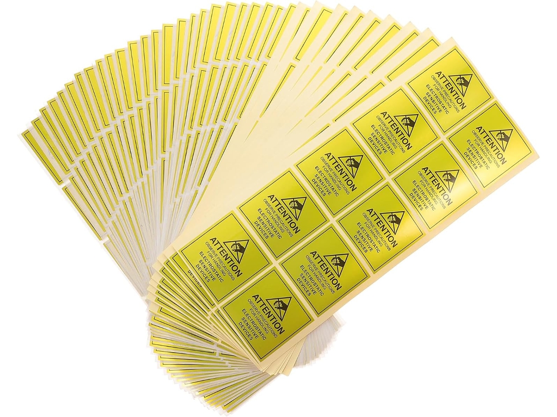Adesivos De Advertência Estática Amarela, 450 Unidades, 50 X 50 Mm.