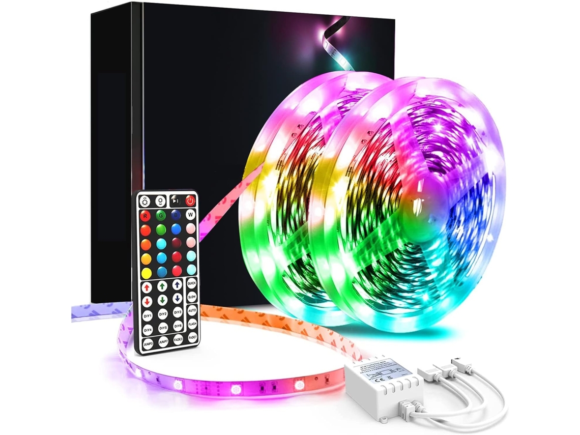 Fita Led Cob Rgb Smd 5050 10 M 12 V Com Comando Autoadesiva Flexível Para Quarto E Festas - Lurelia