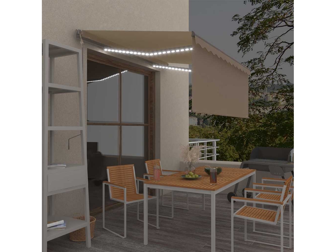 Vidaxl Toldo Automático C/ Estore/led/sensor De Vento 3x2,5m Cor Creme