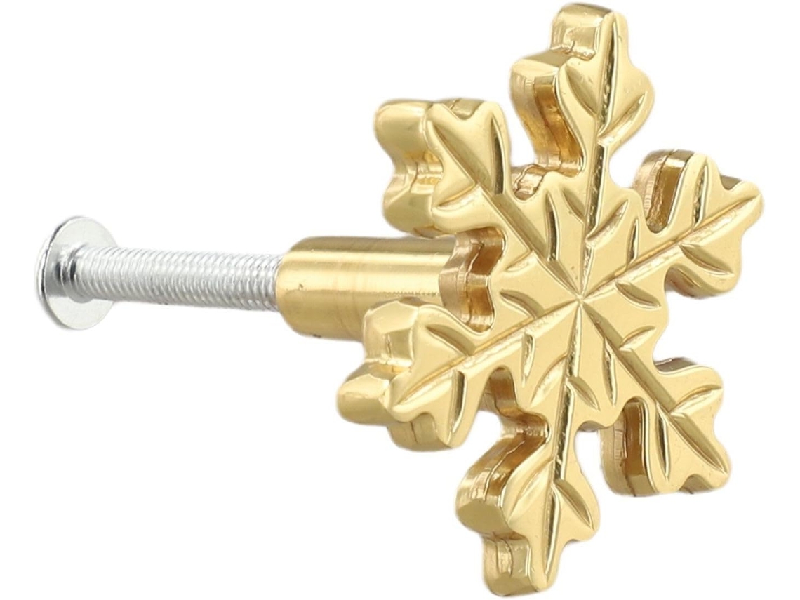 Puxador De Armário Em Latão Maciço Com Formato Floco Neve, Dourado, 40mm