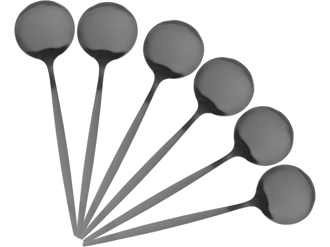 Conjunto De 6 Colheres Redondas Aço Inoxidável Preto 8, 1 Polegadas