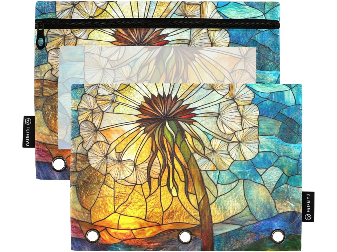 Estojo De Lápis Dandelion Vidro Com Janela Transparente, Estojo Colorido Transparente Com Janela E Ilhós, Fichário De 3 Argolas