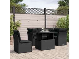 Vidaxl 6 Pcs Conjunto Sofás De Jardim C/ Almofadões Vime Pe Preto