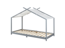 Cama de Criança Brome Forma Casita com Teto de Pinho 90 X 200 Cm Cinzento e Branco [EN.CASA]