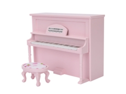 Mali acessório Casa de Bonecas Piano Vertical Mini com Banco de Madeira 1:12 Rosa